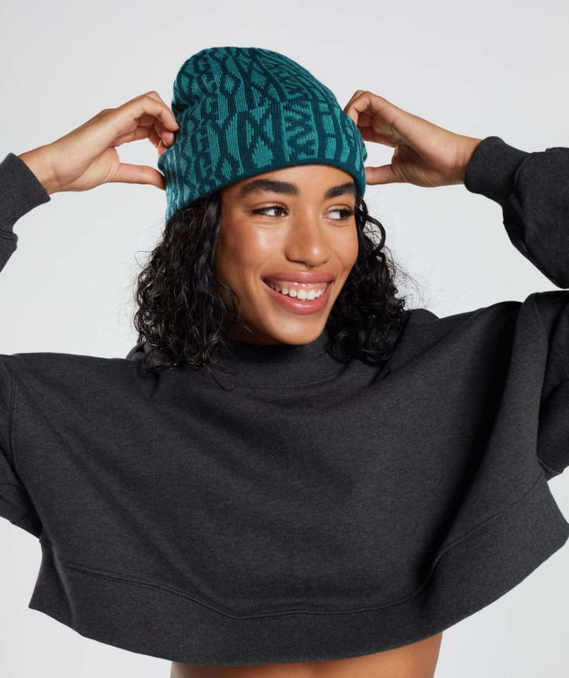 Gymshark Reversable Jacquard Beanie Turquoise | CA 7DN15A